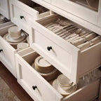 Meuble de Rangement de Cuisine Blanc Hitow avec Vitrine : Vitrine à Portes Vitrées de 160 cm + Éclairage LED RGB + Tiroir Organisateur – Buffet Spacieux pour la Maison