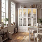 Meuble de Rangement de Cuisine Blanc Hitow avec Vitrine : Vitrine à Portes Vitrées de 160 cm + Éclairage LED RGB + Tiroir Organisateur – Buffet Spacieux pour la Maison