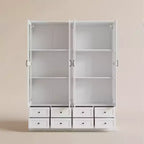 Meuble de Rangement de Cuisine Blanc Hitow avec Vitrine : Vitrine à Portes Vitrées de 160 cm + Éclairage LED RGB + Tiroir Organisateur – Buffet Spacieux pour la Maison
