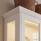 Meuble de Rangement de Cuisine Blanc Hitow avec Vitrine : Vitrine à Portes Vitrées de 160 cm + Éclairage LED RGB + Tiroir Organisateur – Buffet Spacieux pour la Maison