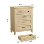 Commode verticale en bois à 4 tiroirs de 88,4 cm de hauteur, grand placard de rangement autoportant pour chambre et salon