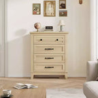 Commode verticale en bois à 4 tiroirs de 88,4 cm de hauteur, grand placard de rangement autoportant pour chambre et salon