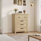 Commode verticale en bois à 4 tiroirs de 88,4 cm de hauteur, grand placard de rangement autoportant pour chambre et salon