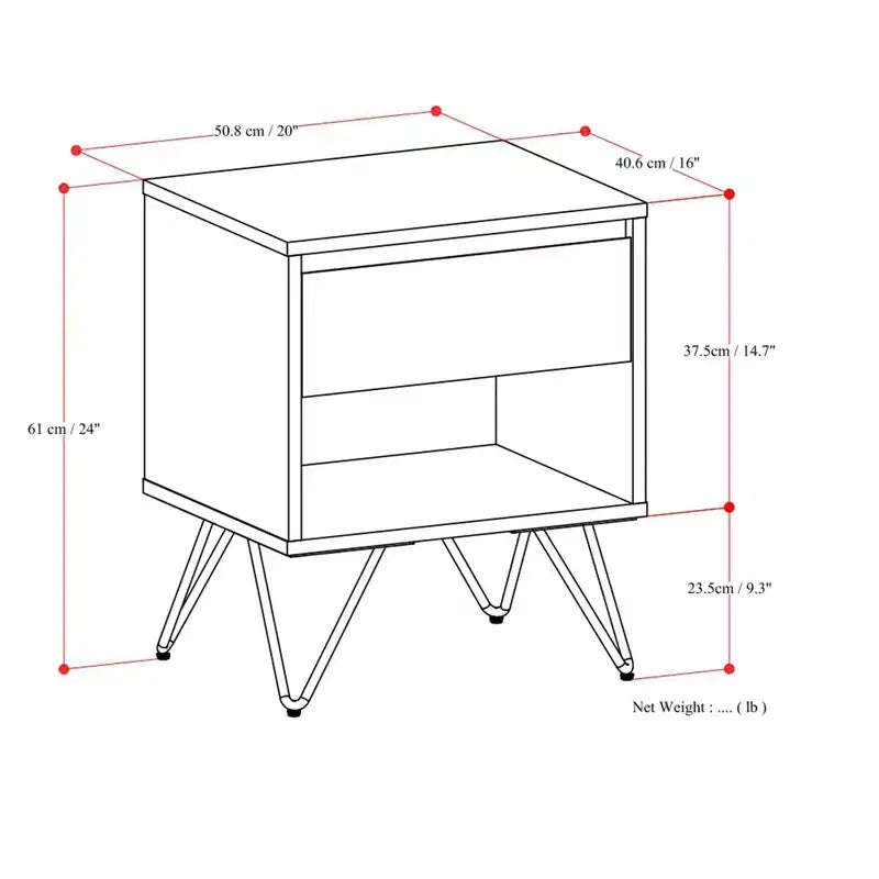 Table de chevet industrielle moderne Moreno de 20 pouces de large en noyer