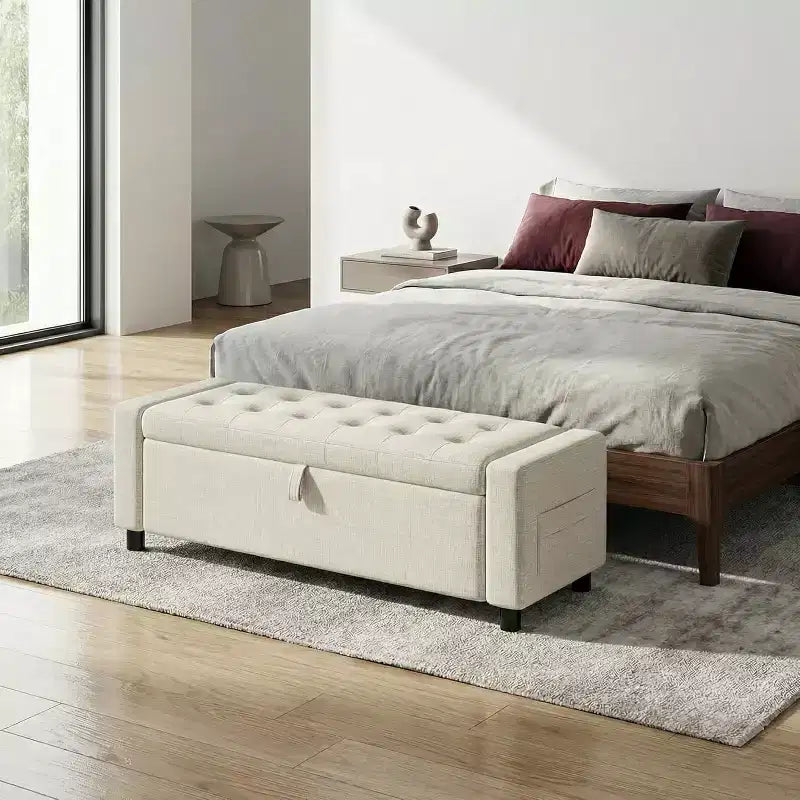 46 Tabouret de rangement pour chaussures avec charnières de sécurité, idéal pour la chambre à coucher, le salon et les bancs d'entrée, capacité de charge maximale de 180 kg