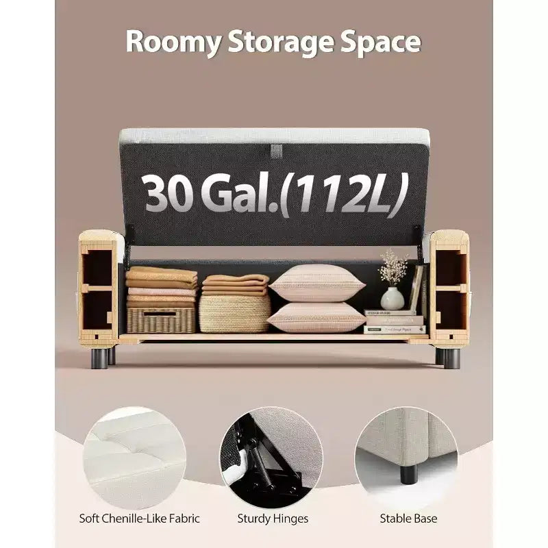 46 Tabouret de rangement pour chaussures avec charnières de sécurité, idéal pour la chambre à coucher, le salon et les bancs d'entrée, capacité de charge maximale de 180 kg