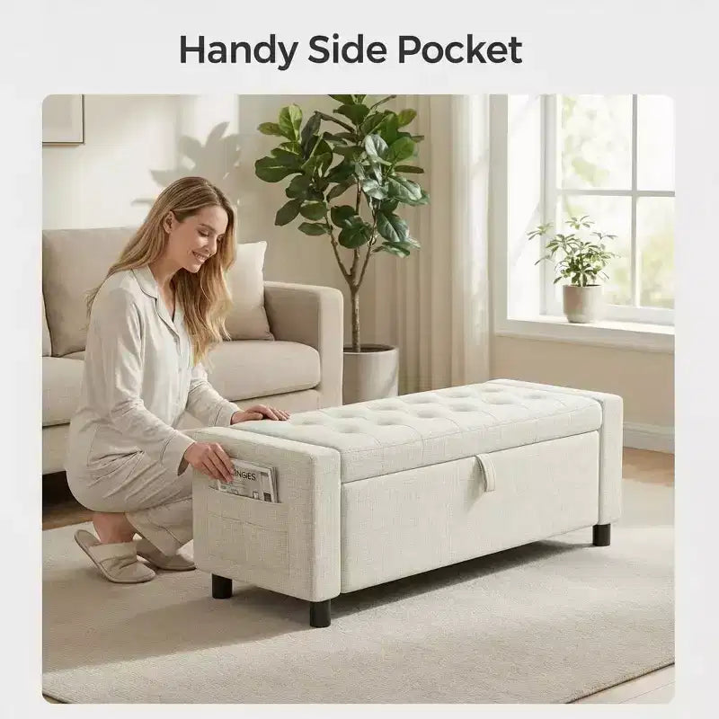 46 Tabouret de rangement pour chaussures avec charnières de sécurité, idéal pour la chambre à coucher, le salon et les bancs d'entrée, capacité de charge maximale de 180 kg