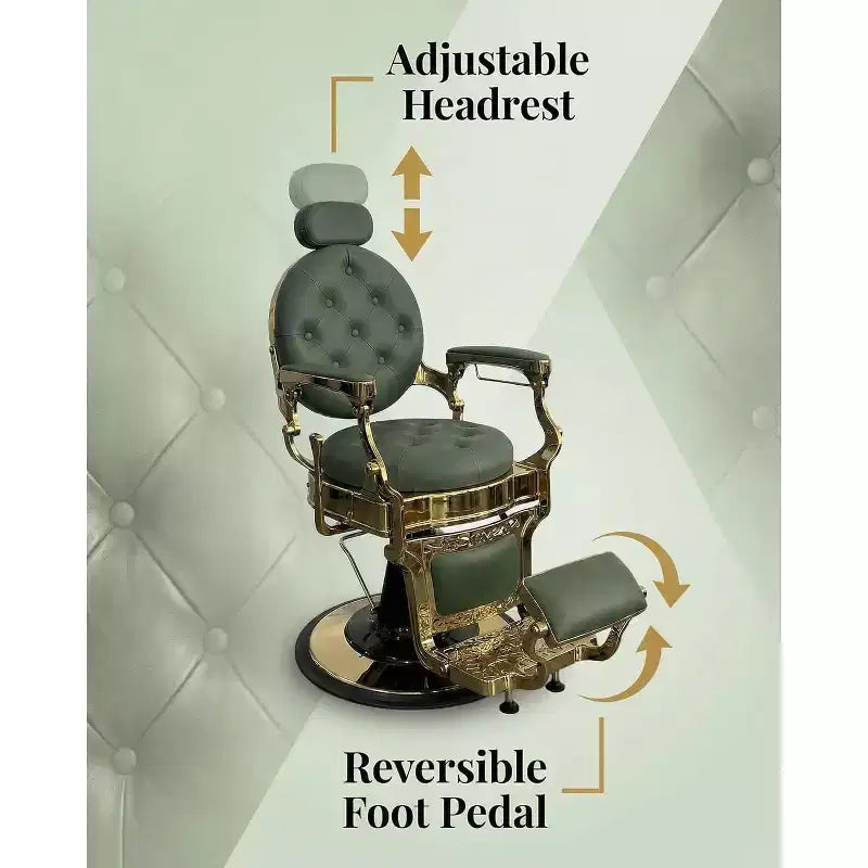 Fauteuil de barbier vintage robuste, hauteur réglable, pivotant à 360°, supporte jusqu'à 320 kg