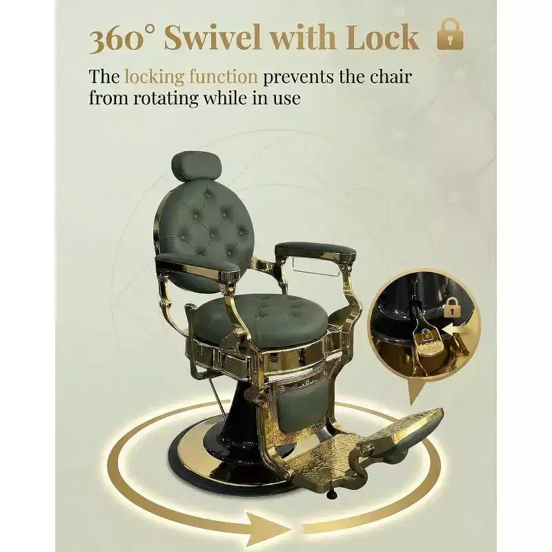 Fauteuil de barbier vintage robuste, hauteur réglable, pivotant à 360°, supporte jusqu'à 320 kg