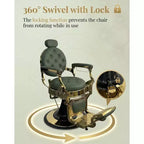 Fauteuil de barbier vintage robuste, hauteur réglable, pivotant à 360°, supporte jusqu'à 320 kg