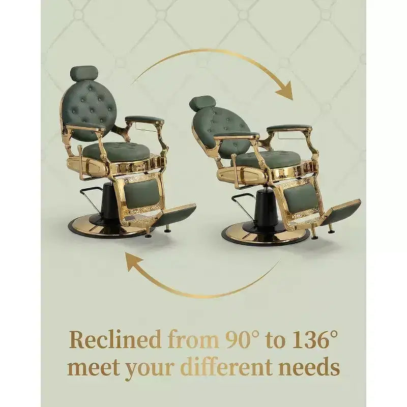 Fauteuil de barbier vintage robuste, hauteur réglable, pivotant à 360°, supporte jusqu'à 320 kg