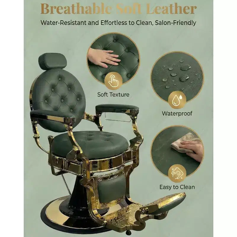Fauteuil de barbier vintage robuste, hauteur réglable, pivotant à 360°, supporte jusqu'à 320 kg