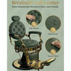 Fauteuil de barbier vintage robuste, hauteur réglable, pivotant à 360°, supporte jusqu'à 320 kg