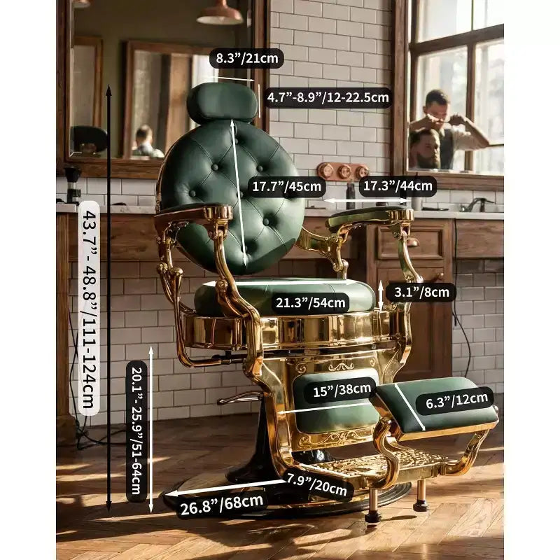 Fauteuil de barbier vintage robuste, hauteur réglable, pivotant à 360°, supporte jusqu'à 320 kg