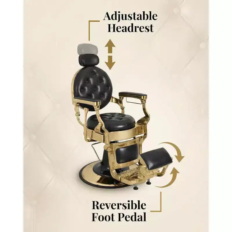 Fauteuil de barbier vintage robuste, hauteur réglable, pivotant à 360°, supporte jusqu'à 320 kg