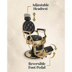 Fauteuil de barbier vintage robuste, hauteur réglable, pivotant à 360°, supporte jusqu'à 320 kg