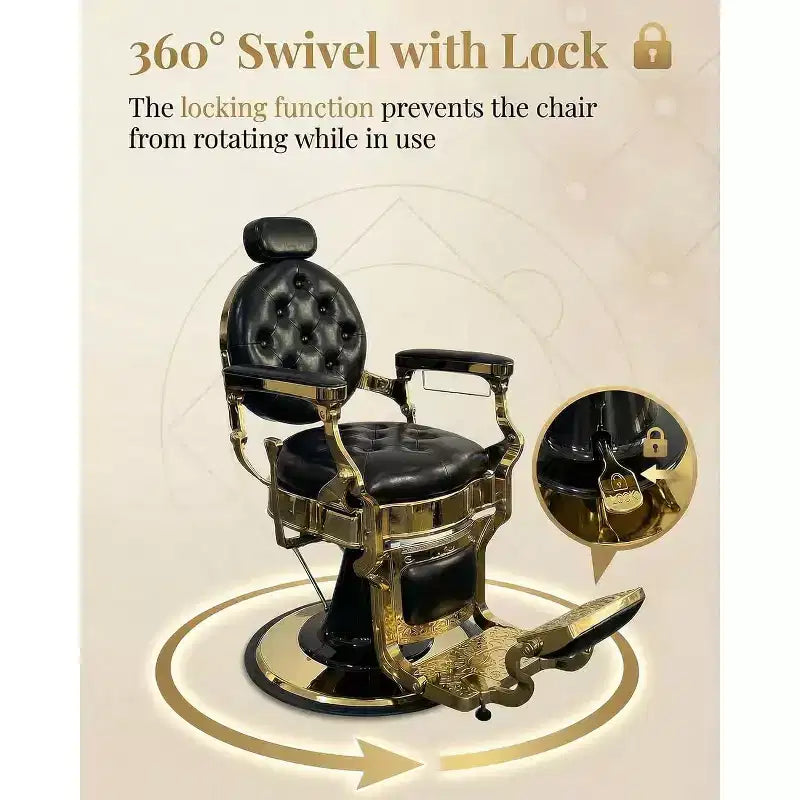 Fauteuil de barbier vintage robuste, hauteur réglable, pivotant à 360°, supporte jusqu'à 320 kg