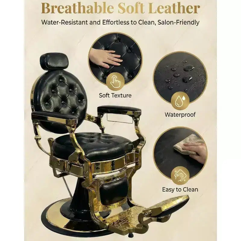 Fauteuil de barbier vintage robuste, hauteur réglable, pivotant à 360°, supporte jusqu'à 320 kg