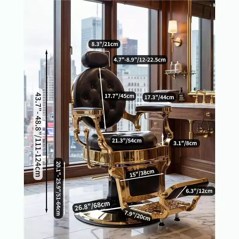 Fauteuil de barbier vintage robuste, hauteur réglable, pivotant à 360°, supporte jusqu'à 320 kg
