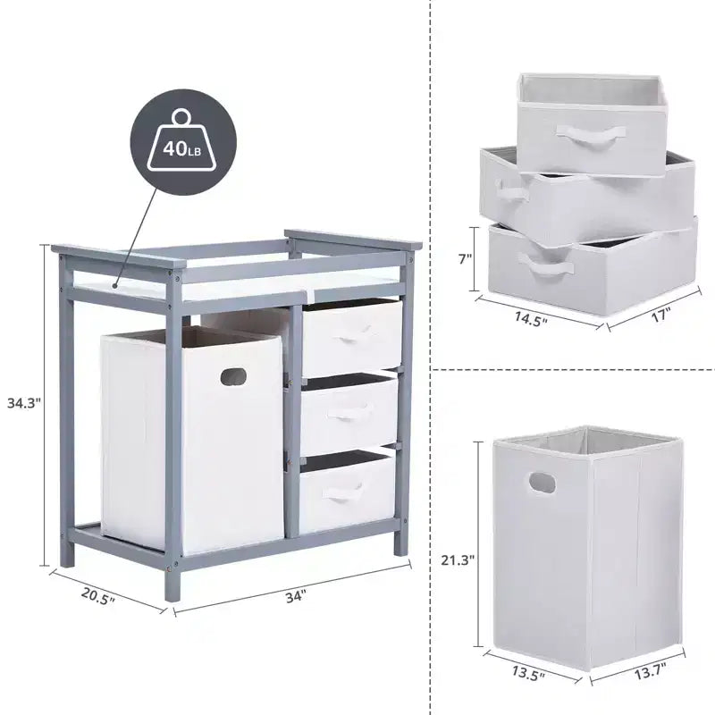 Commode à langer moderne pour bébé avec 3 tiroirs et panier à linge, meuble de chambre d'enfant