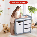Commode à langer moderne pour bébé avec 3 tiroirs et panier à linge, meuble de chambre d'enfant