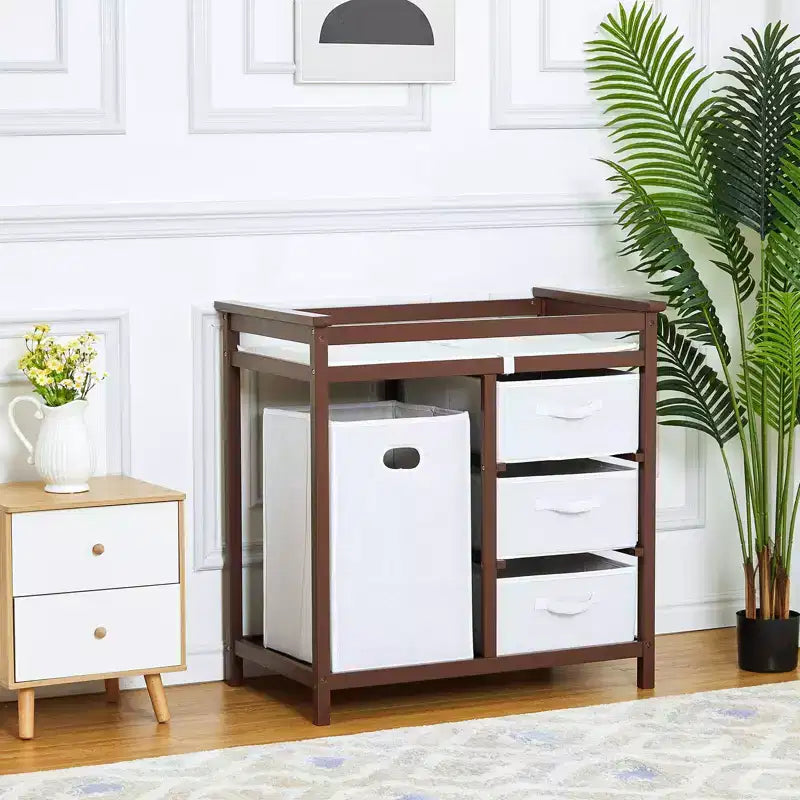 Commode à langer moderne pour bébé avec 3 tiroirs et panier à linge, meuble de chambre d'enfant