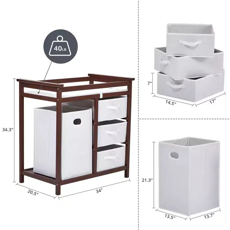 Commode à langer moderne pour bébé avec 3 tiroirs et panier à linge, meuble de chambre d'enfant