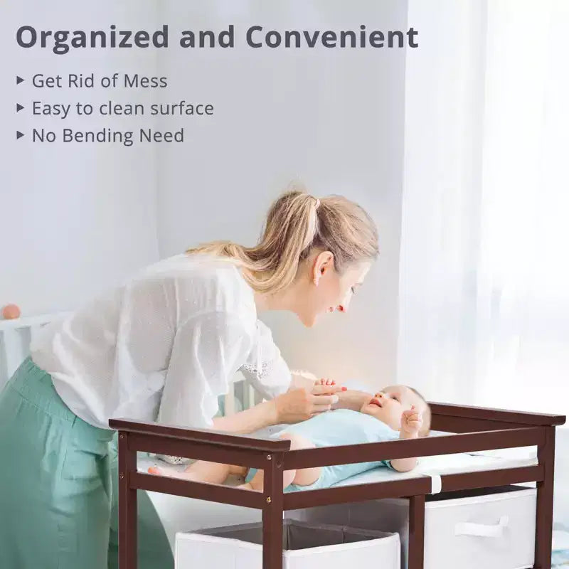 Commode à langer moderne pour bébé avec 3 tiroirs et panier à linge, meuble de chambre d'enfant