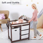 Commode à langer moderne pour bébé avec 3 tiroirs et panier à linge, meuble de chambre d'enfant