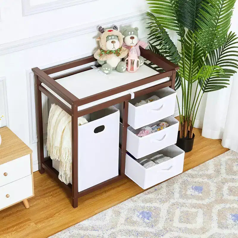 Commode à langer moderne pour bébé avec 3 tiroirs et panier à linge, meuble de chambre d'enfant