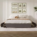 Coolmee King Size Bed Frame with 4 Storage Drawers, King Platform Bed with Linen Fabric Upholstered and Wooden Slats Support, No Box Spring Needed