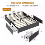 Coolmee Cadre de lit King Size avec 4 tiroirs de rangement, lit plateforme King avec revêtement en tissu lin et support à lattes en bois, pas besoin de sommier.