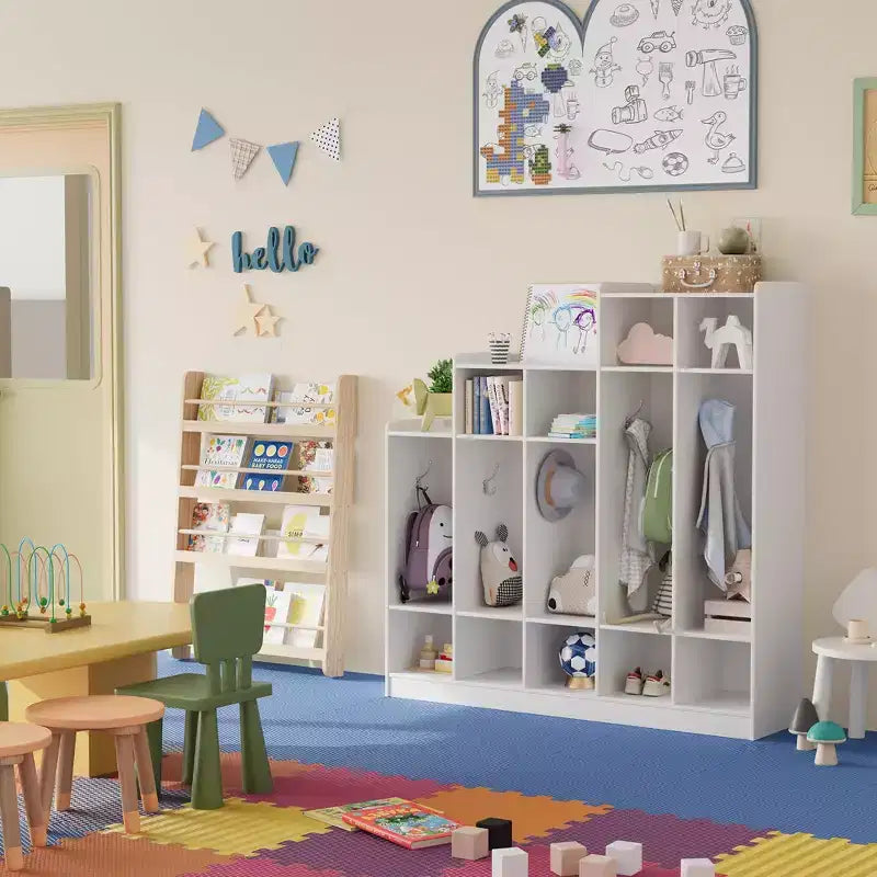 Porte-manteau de classe, organisateur de rangement à 5 compartiments avec 10 crochets, pour la maison, l'école, la crèche, le jardin d'enfants