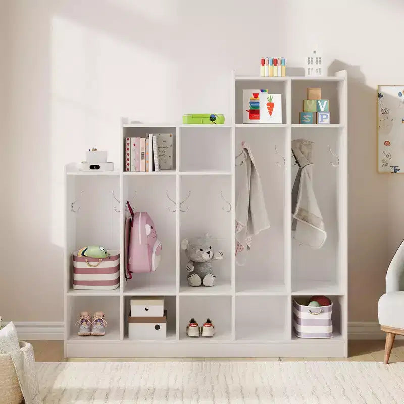 Porte-manteau de classe, organisateur de rangement à 5 compartiments avec 10 crochets, pour la maison, l'école, la crèche, le jardin d'enfants