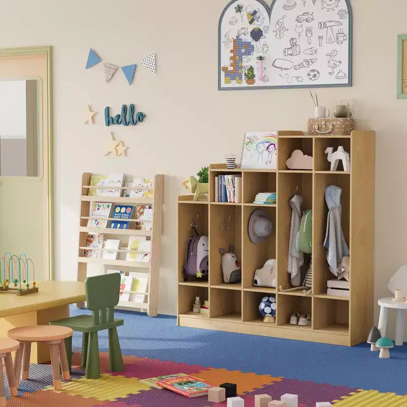Porte-manteau de classe, organisateur de rangement à 5 compartiments avec 10 crochets, pour la maison, l'école, la crèche, le jardin d'enfants