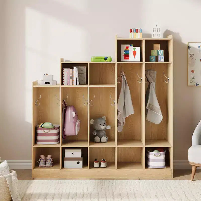 Porte-manteau de classe, organisateur de rangement à 5 compartiments avec 10 crochets, pour la maison, l'école, la crèche, le jardin d'enfants
