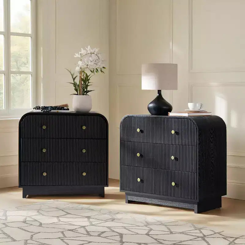 Ernest 27 po. Table d'appoint à 3 tiroirs (lot de 2) | Hulala Home-NOIR