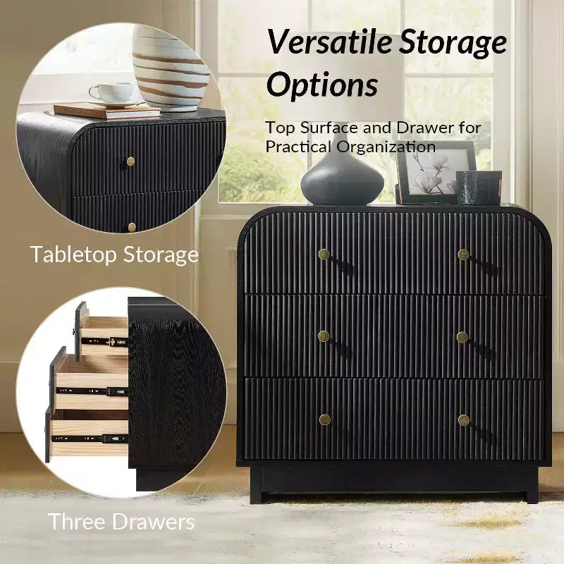 Ernest 27 po. Table d'appoint à 3 tiroirs (lot de 2) | Hulala Home-NOIR