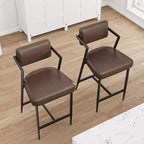 Lot de 2 tabourets de bar de ferme, chaises hautes rembourrées, cadre en métal, avec coussin épais, dossier, pour îlot de cuisine, bar à domicile