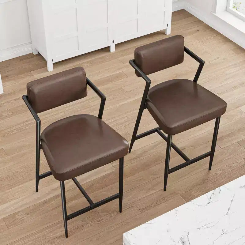 Lot de 2 tabourets de bar de ferme, chaises hautes rembourrées, cadre en métal, avec coussin épais, dossier, pour îlot de cuisine, bar à domicile
