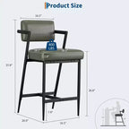 Lot de 2 tabourets de bar de ferme, chaises hautes rembourrées, cadre en métal, avec coussin épais, dossier, pour îlot de cuisine, bar à domicile