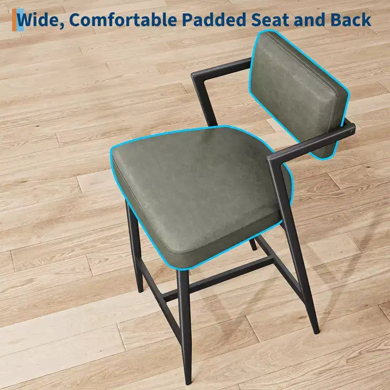 Lot de 2 tabourets de bar de ferme, chaises hautes rembourrées, cadre en métal, avec coussin épais, dossier, pour îlot de cuisine, bar à domicile