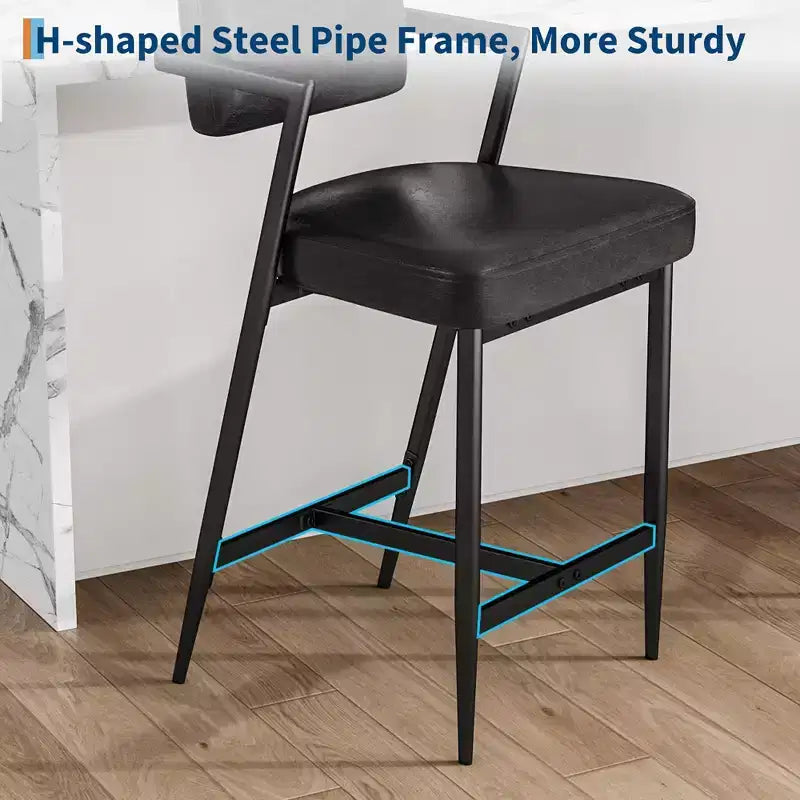 Lot de 2 tabourets de bar de ferme, chaises hautes rembourrées, cadre en métal, avec coussin épais, dossier, pour îlot de cuisine, bar à domicile