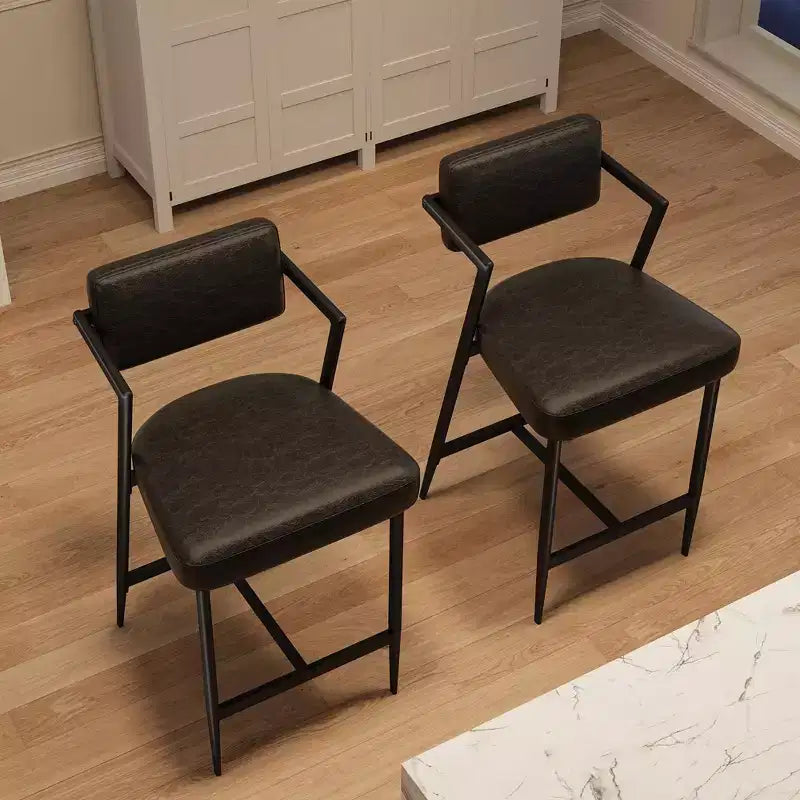 Lot de 2 tabourets de bar de ferme, chaises hautes rembourrées, cadre en métal, avec coussin épais, dossier, pour îlot de cuisine, bar à domicile