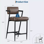 Lot de 2 tabourets de bar de ferme, chaises hautes rembourrées, cadre en métal, avec coussin épais, dossier, pour îlot de cuisine, bar à domicile