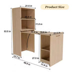 Bureau extensible avec étagères de rangement et roulettes, design pliable pour petits espaces et bureaux (Bois clair)