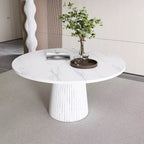 47 Table à Manger Ronde Moderne pour 4 Personnes, Table de Cuisine de Style Ferme avec Base à Lattes de Bois, Table Pied Central pour Salle à Manger-Panipeachy