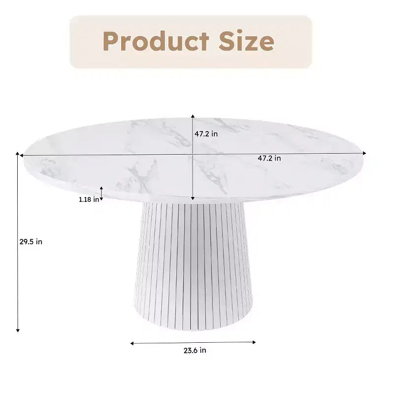 47 Table à Manger Ronde Moderne pour 4 Personnes, Table de Cuisine de Style Ferme avec Base à Lattes de Bois, Table Pied Central pour Salle à Manger-Panipeachy