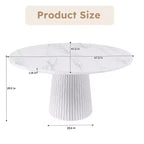 47 Table à Manger Ronde Moderne pour 4 Personnes, Table de Cuisine de Style Ferme avec Base à Lattes de Bois, Table Pied Central pour Salle à Manger-Panipeachy