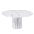 47 Table à Manger Ronde Moderne pour 4 Personnes, Table de Cuisine de Style Ferme avec Base à Lattes de Bois, Table Pied Central pour Salle à Manger-Panipeachy